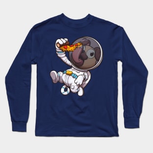 Astronaut Pug Eating Pizza Slice Long Sleeve T-Shirt